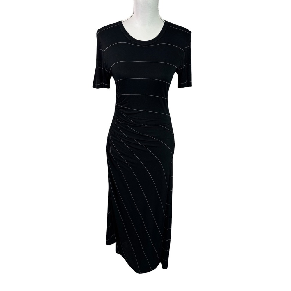 A.L.C. Women's XS Asymm Jersey Maxi Crew Dress B&W Diaganol Stripe EUC